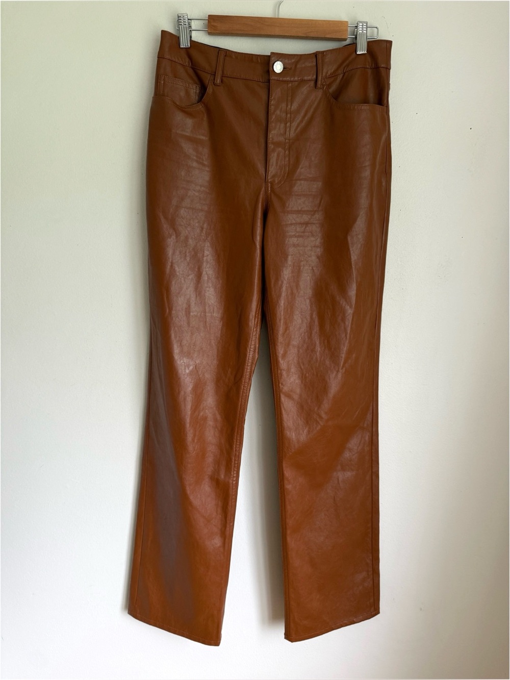 ALC Freddie Faux Leather Pants in Cognac Brown - Picture 3 of 7